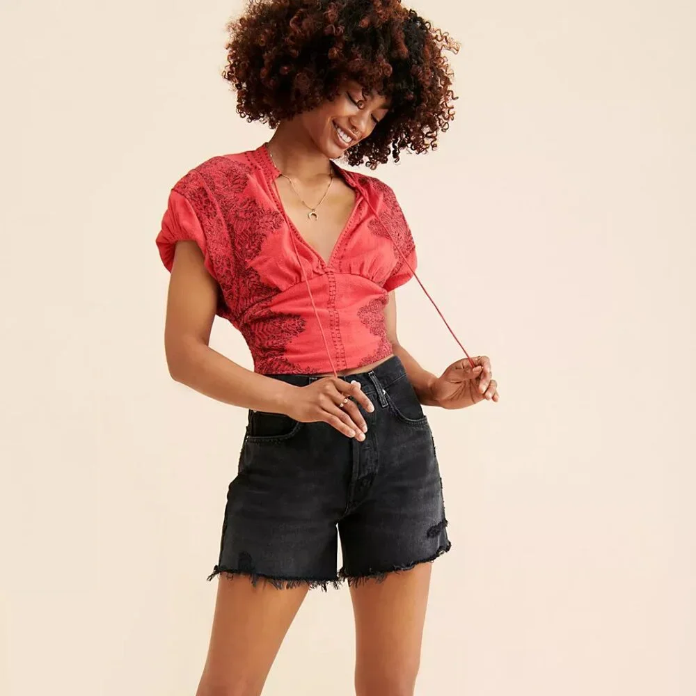 010 Free People Temecula Printed Embroidered Top NWOT Size XS